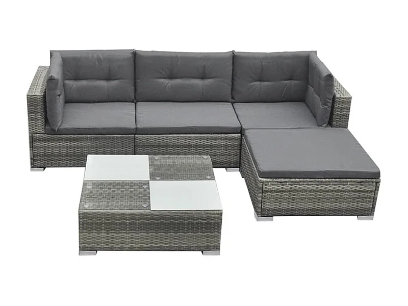 Salon de jardin 5 pcs avec coussins Résine tressée Gris 9