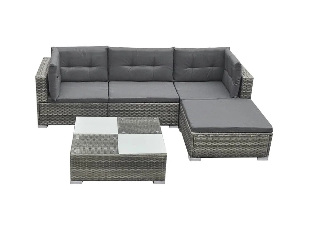 Salon de jardin 5 pcs avec coussins Résine tressée Gris 9