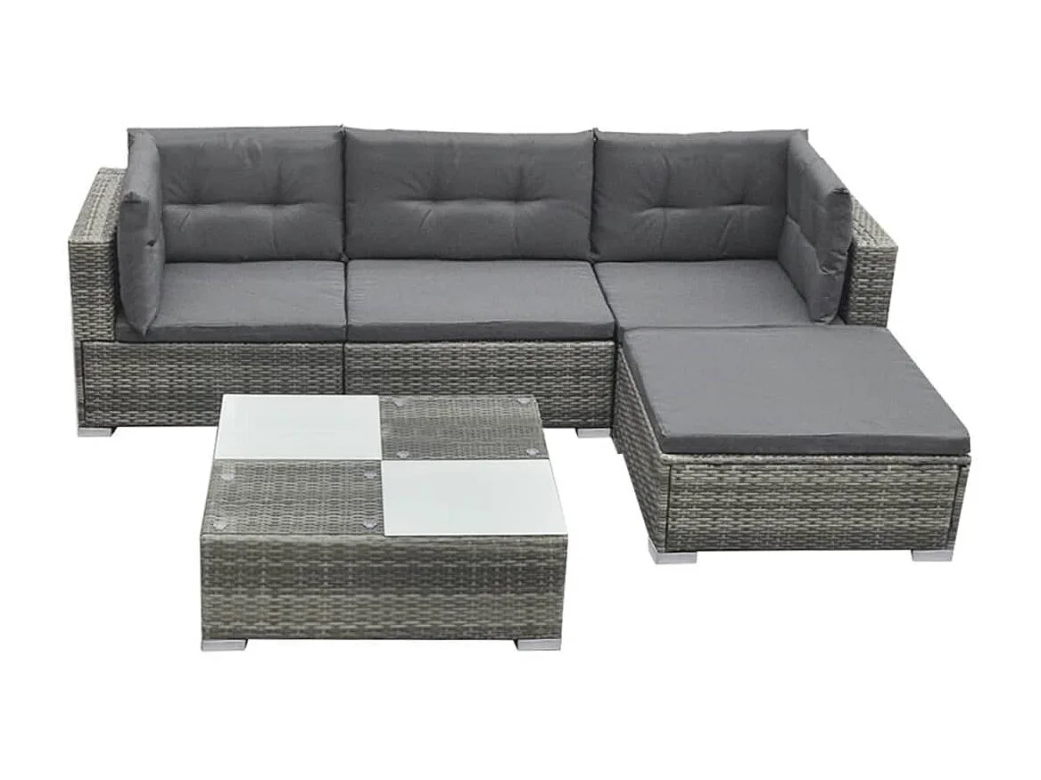 Salon de jardin 5 pcs avec coussins Résine tressée Gris 9