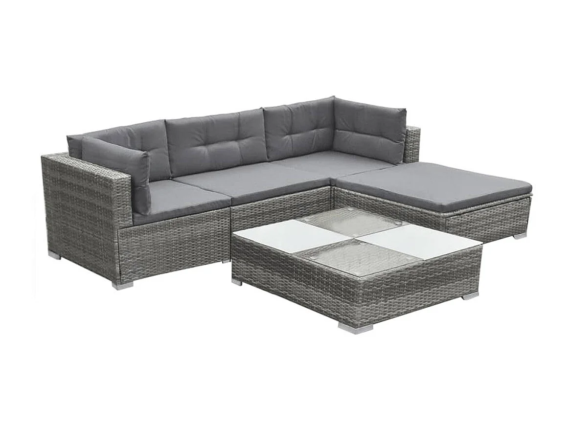 Salon de jardin 5 pcs avec coussins Résine tressée Gris 9