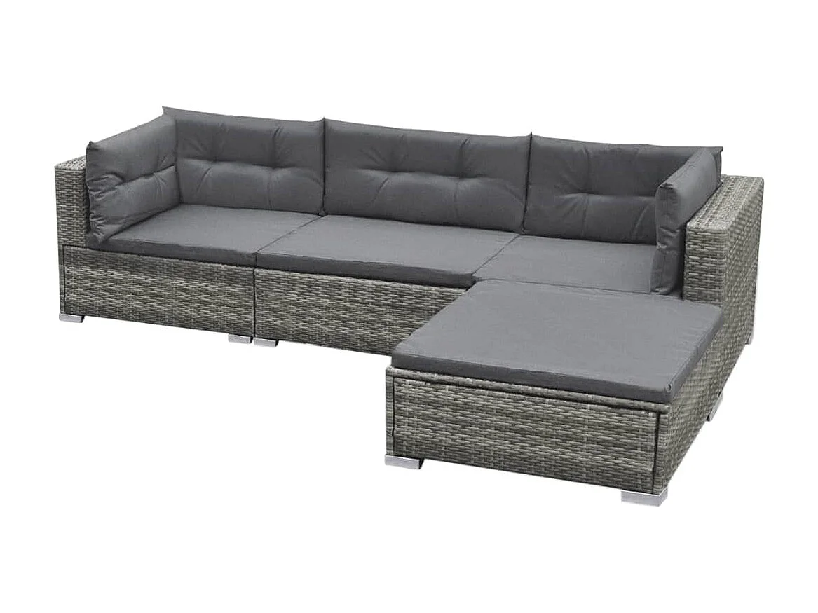 Salon de jardin 5 pcs avec coussins Résine tressée Gris 9