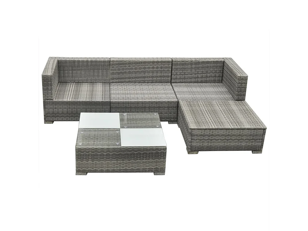 Salon de jardin 5 pcs avec coussins Résine tressée Gris 9