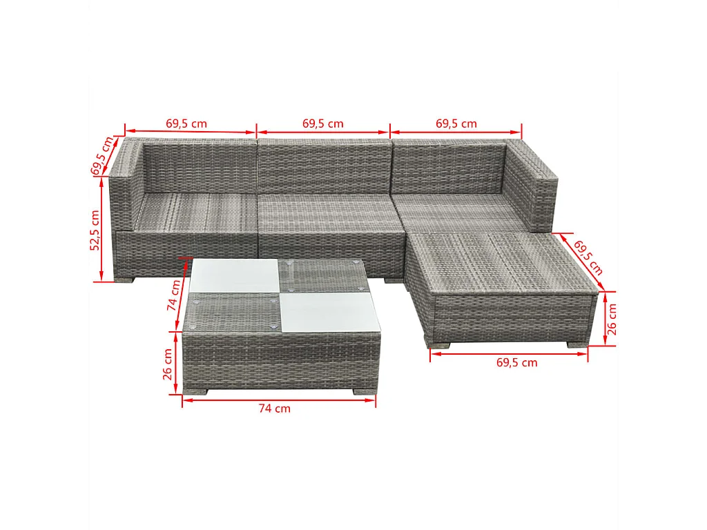Salon de jardin 5 pcs avec coussins Résine tressée Gris 9