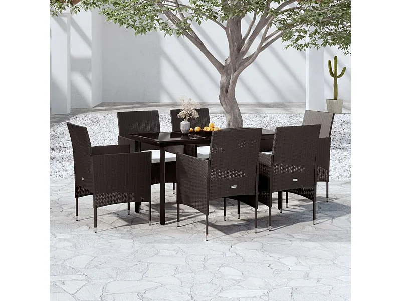 Ensemble de salle à manger de jardin avec coussins 7 pcs Noir 10