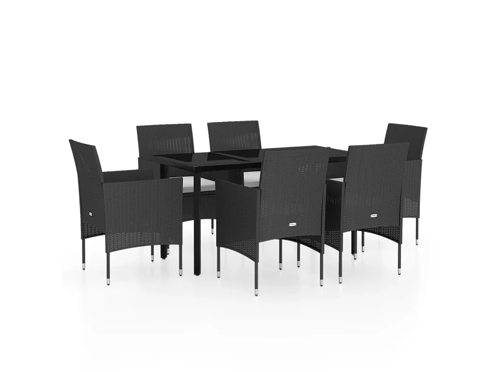 Ensemble de salle à manger de jardin avec coussins 7 pcs Noir 10