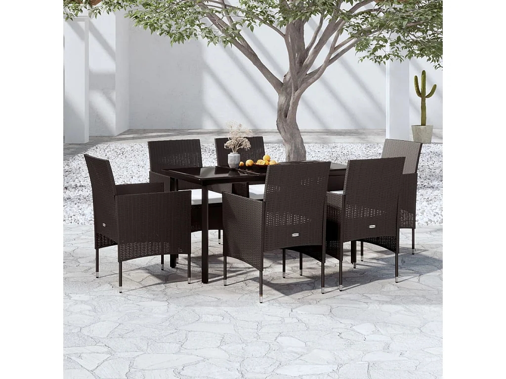 Ensemble de salle à manger de jardin avec coussins 7 pcs Noir 10