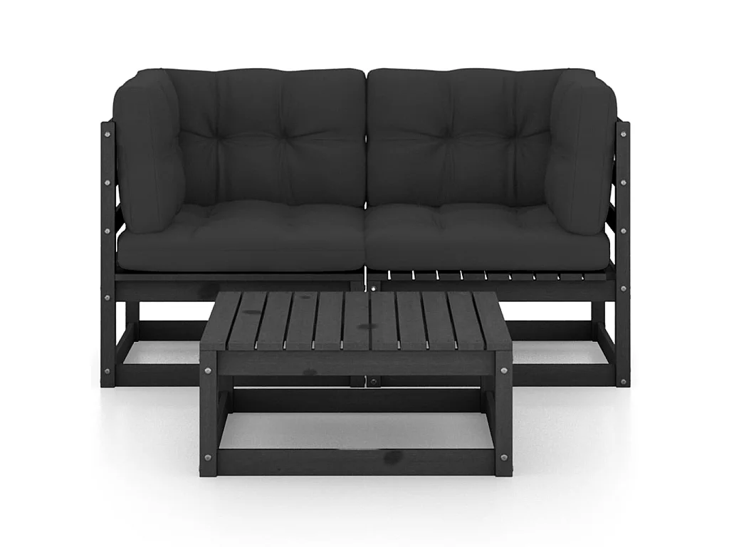 Salon de jardin 3 pcs avec coussins Bois de pin massif 3