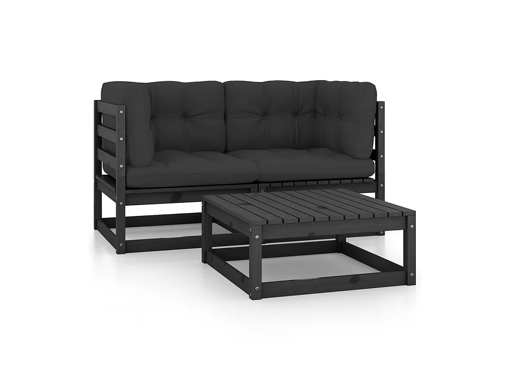 Salon de jardin 3 pcs avec coussins Bois de pin massif 3