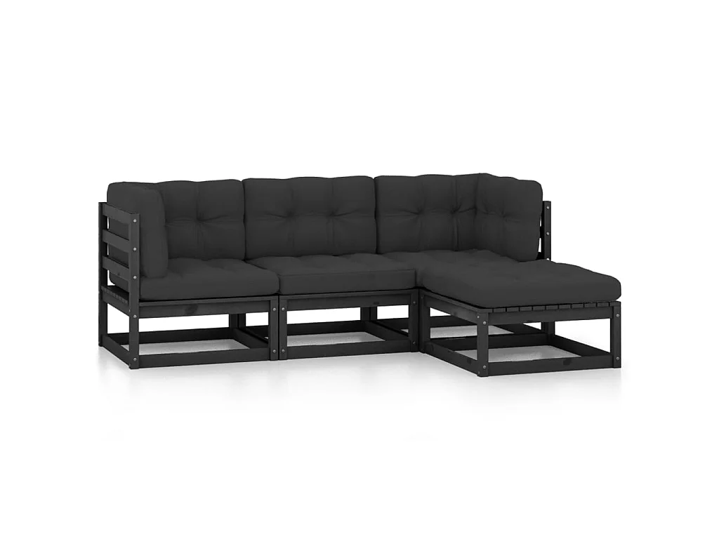 Salon de jardin 4 pcs avec coussins Bois de pin massif 36