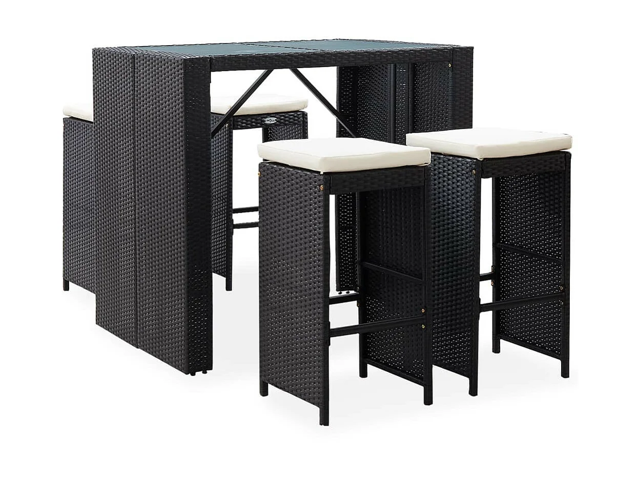 Mobilier de bar d'extérieur 5 pcs Résine tressée et verre Noir