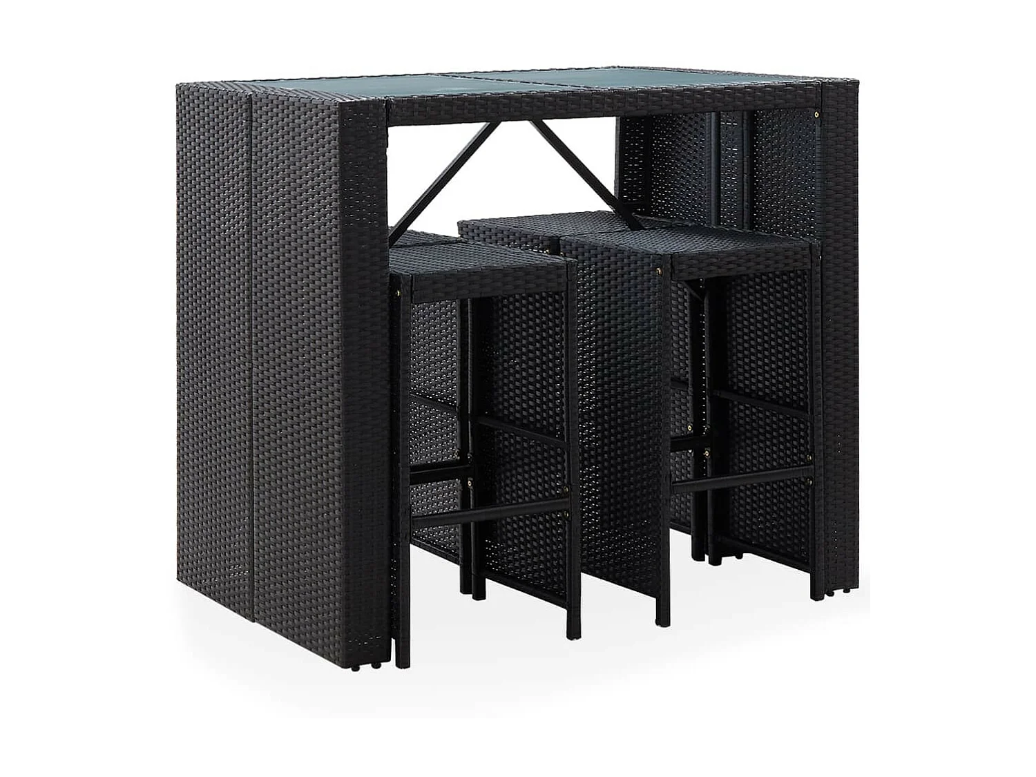 Mobilier de bar d'extérieur 5 pcs Résine tressée et verre Noir