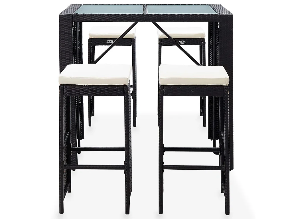 Mobilier de bar d'extérieur 5 pcs Résine tressée et verre Noir