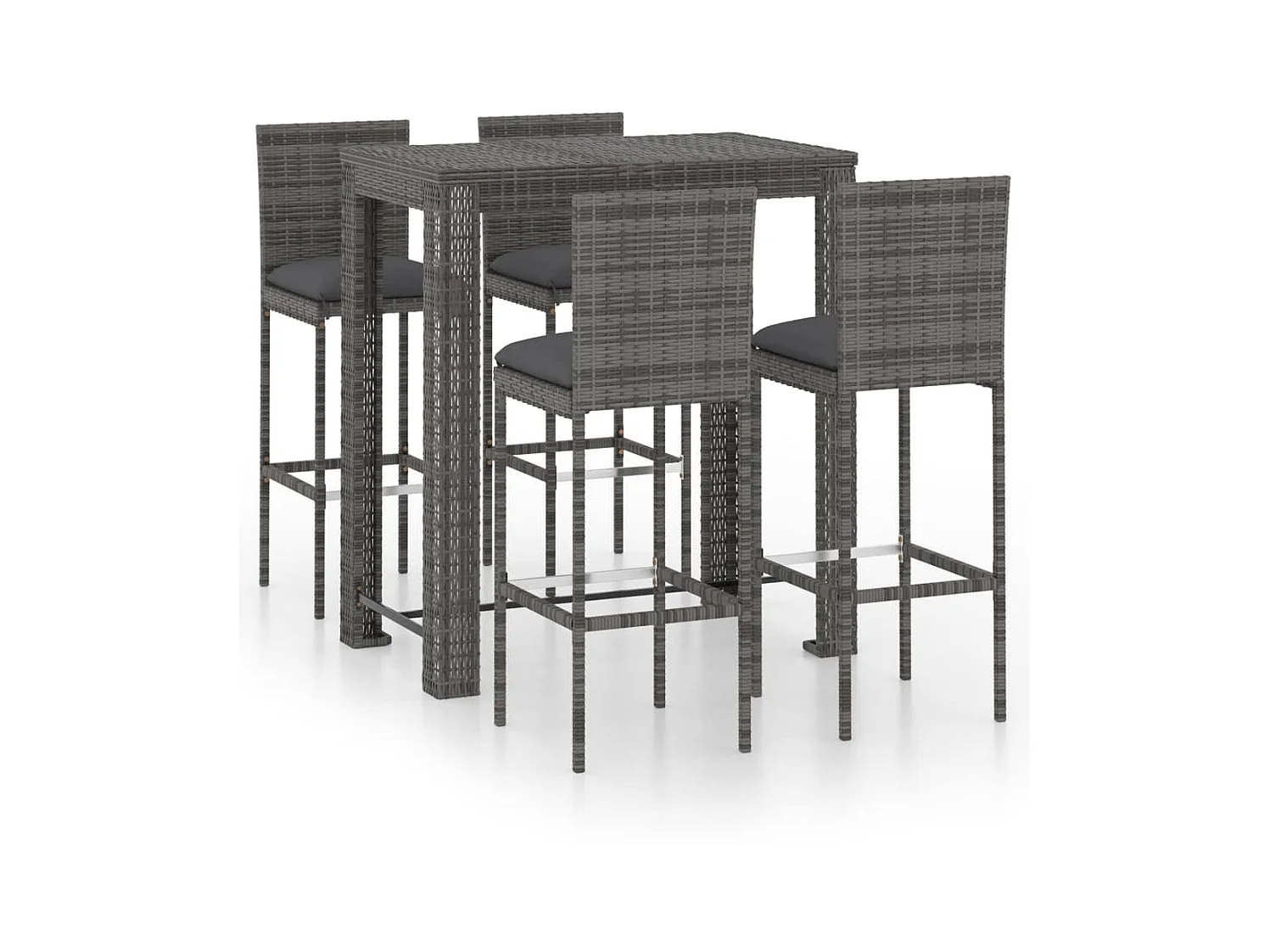 Ensemble de bar de jardin 5 pcs et coussins Résine tressée Gris 4