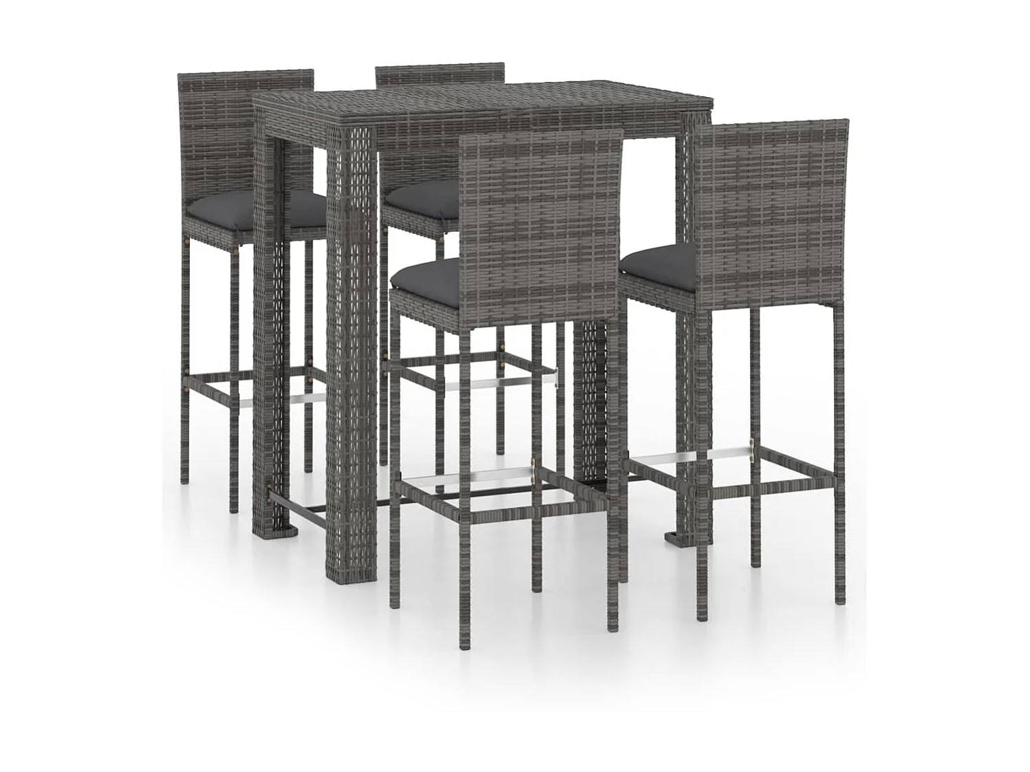 Ensemble de bar de jardin 5 pcs et coussins Résine tressée Gris 4