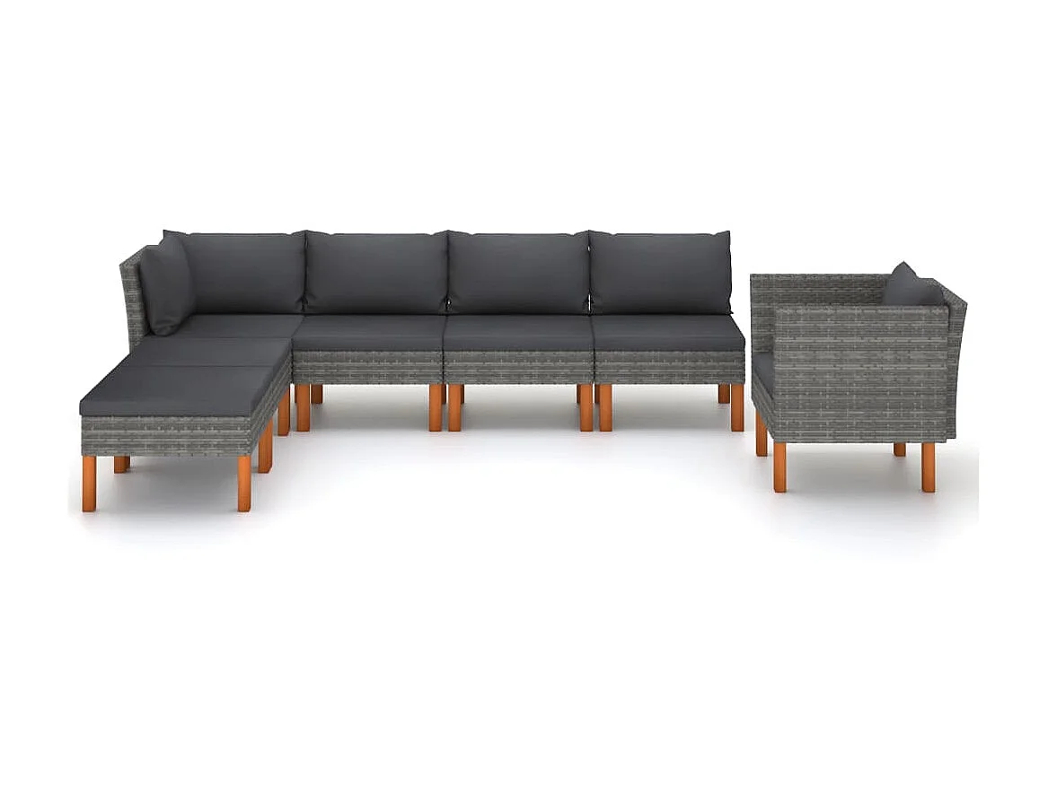 Salon de jardin 7 pcs Résine tressée et bois d'eucalyptus Gris