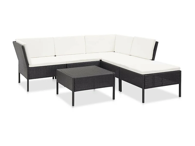 Salon de jardin 6 pcs avec coussins Résine tressée Noir 32