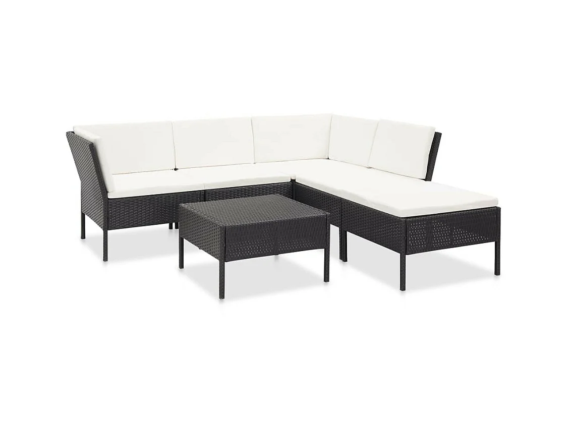 Salon de jardin 6 pcs avec coussins Résine tressée Noir 32