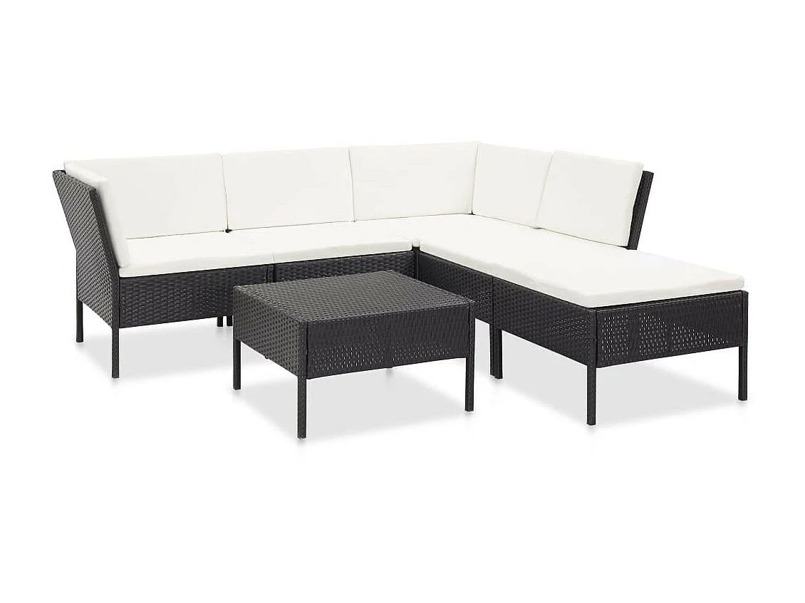 Salon de jardin 6 pcs avec coussins Résine tressée Noir 32