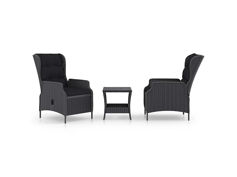 Salon de jardin 3 pcs avec coussins Résine tressée Gris foncé 2