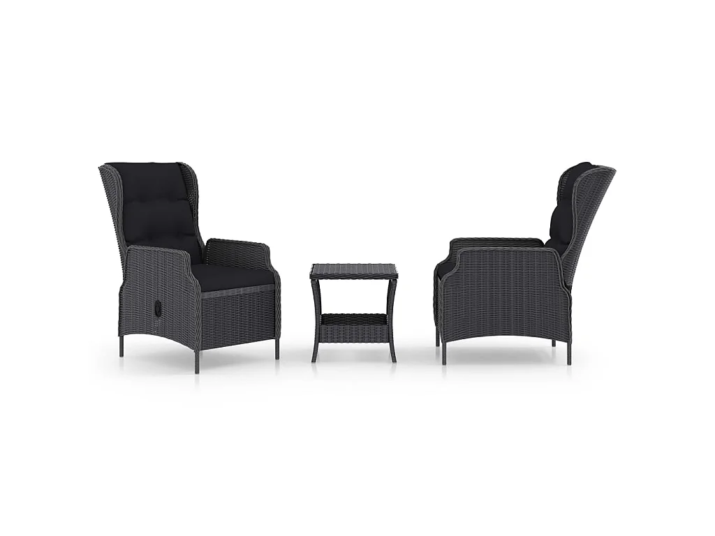 Salon de jardin 3 pcs avec coussins Résine tressée Gris foncé 2