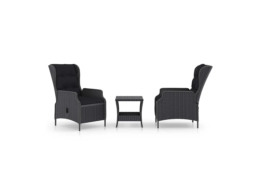 Salon de jardin 3 pcs avec coussins Résine tressée Gris foncé 2