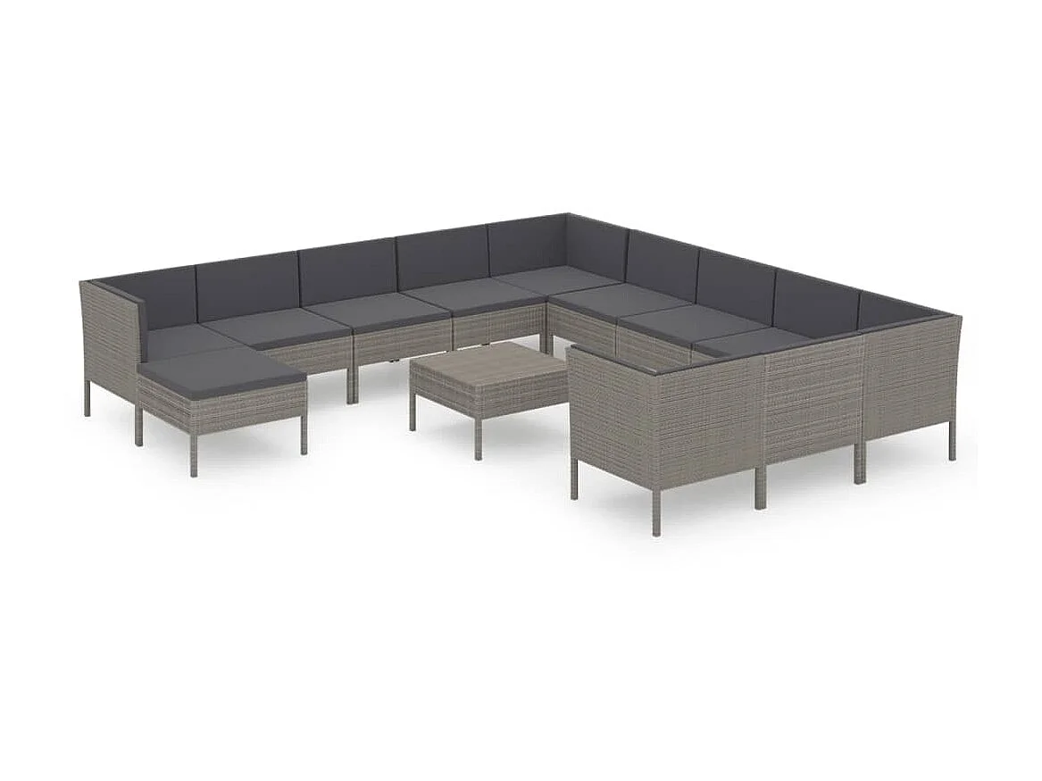 Salon de jardin 13 pcs avec coussins Résine tressée Gris 3