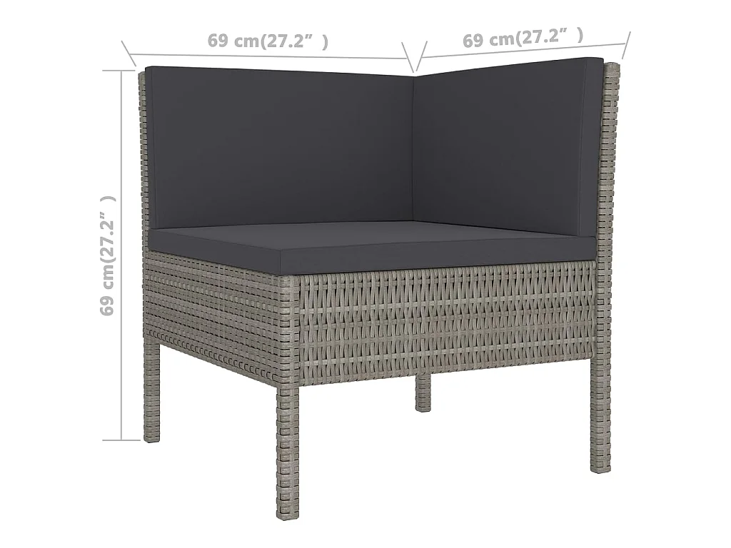 Salon de jardin 13 pcs avec coussins Résine tressée Gris 3