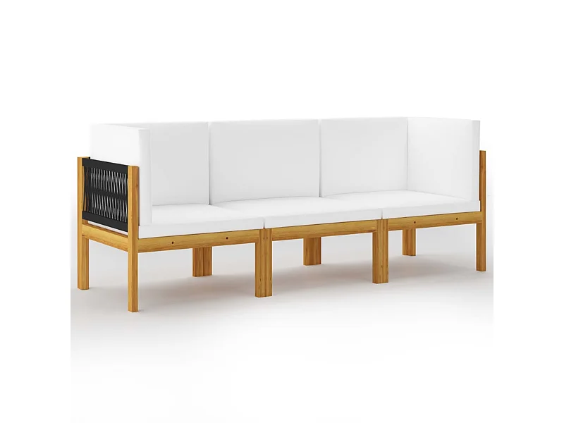 Canapé de jardin à 3 places avec coussin Bois d'acacia massif