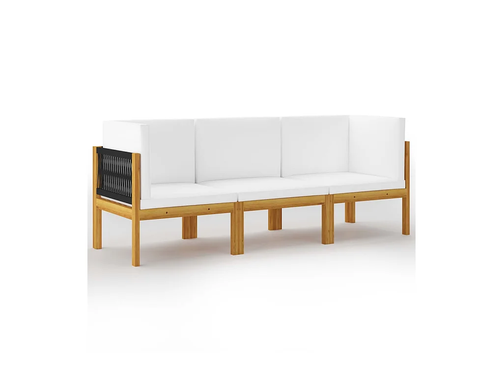 Canapé de jardin à 3 places avec coussin Bois d'acacia massif