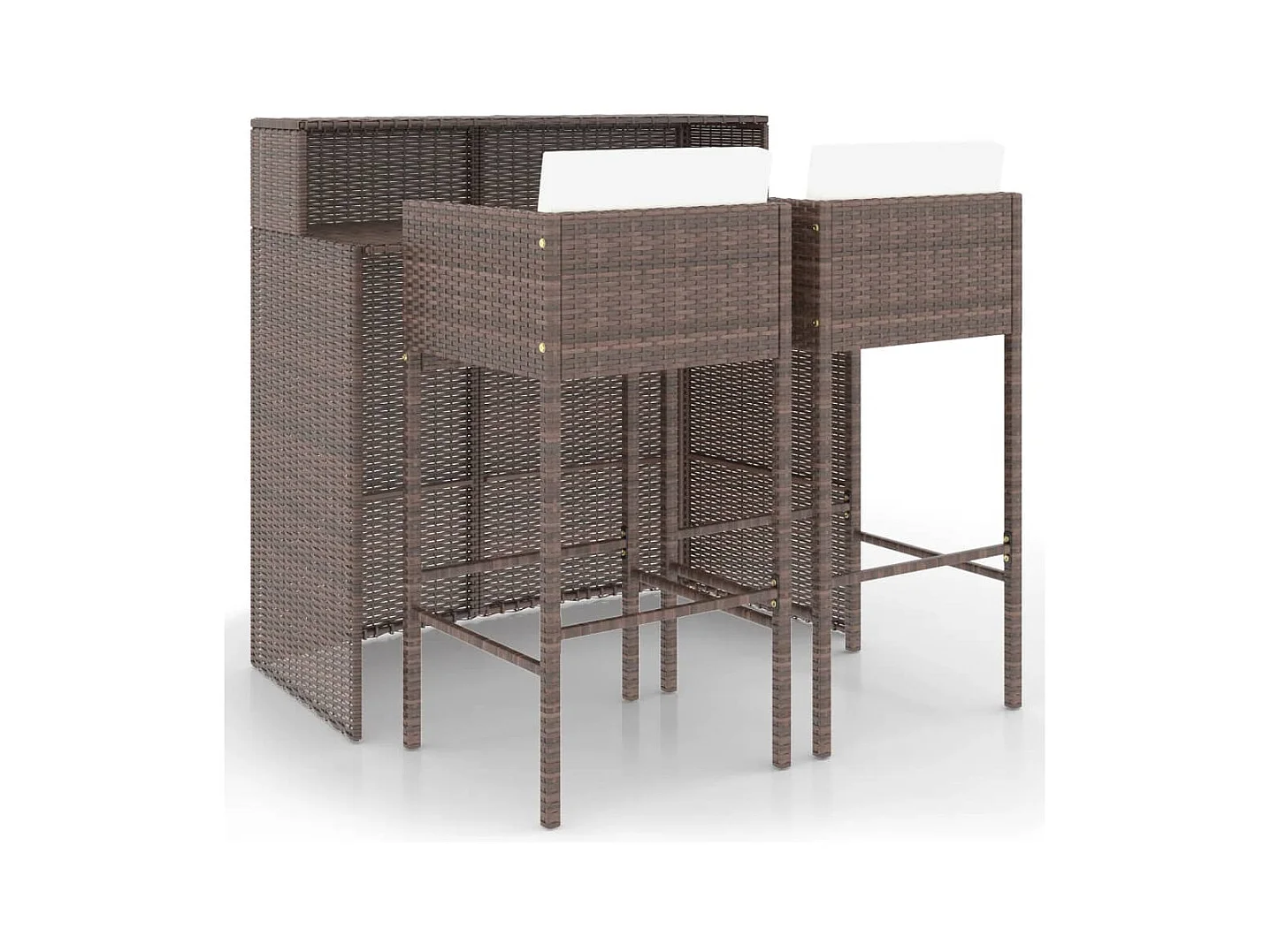 Meubles de bar de jardin 3pcs et coussins Résine tressée Marron 4