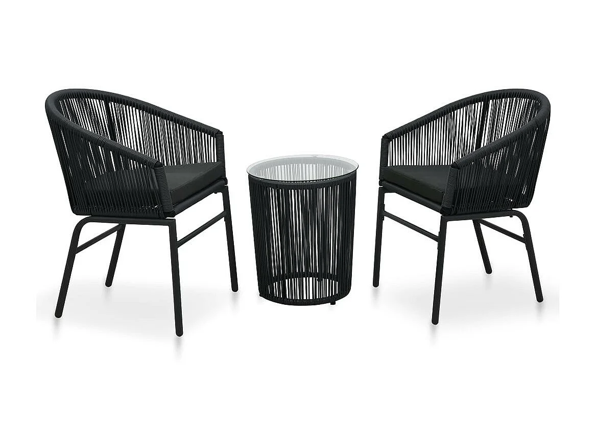 Ensemble de bistro 3 pcs avec coussins Rotin PVC Noir