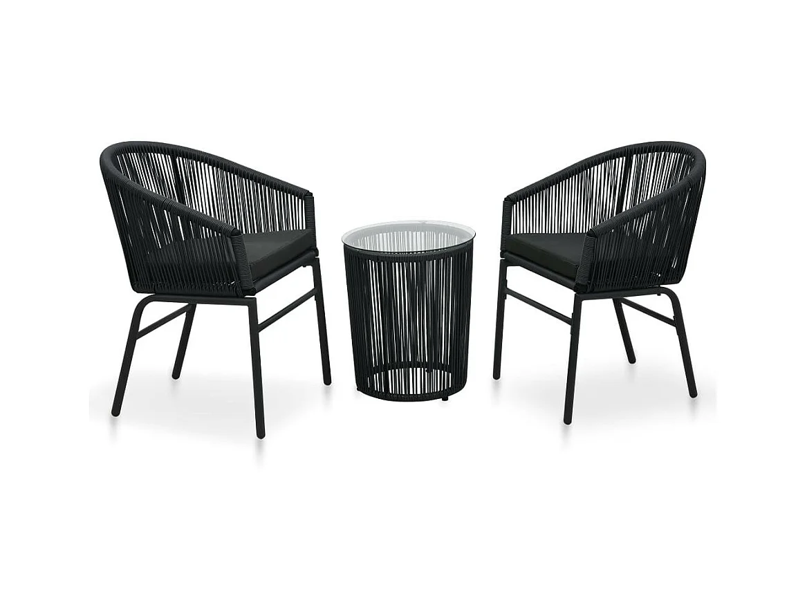 Ensemble de bistro 3 pcs avec coussins Rotin PVC Noir