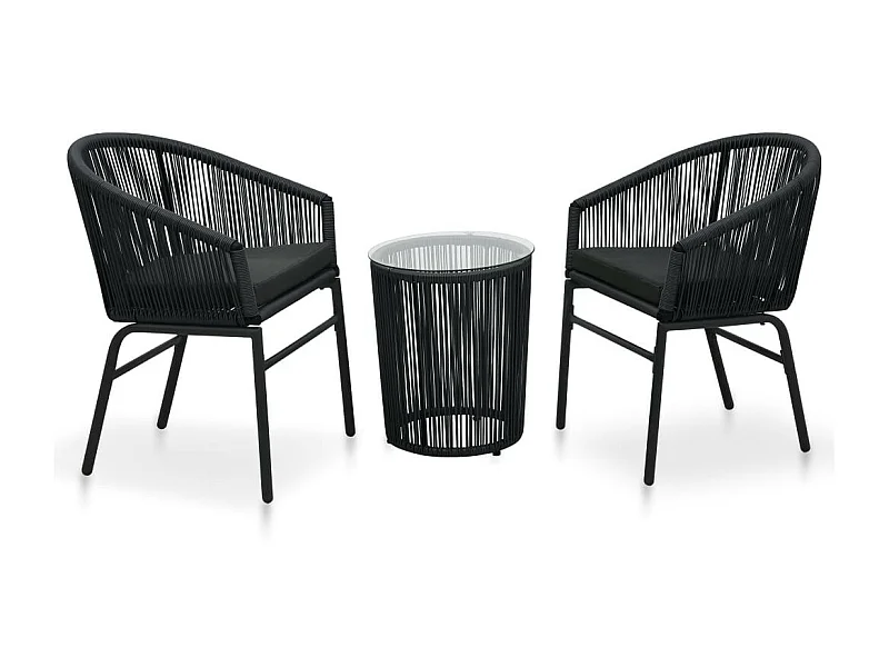 Ensemble de bistro 3 pcs avec coussins Rotin PVC Noir