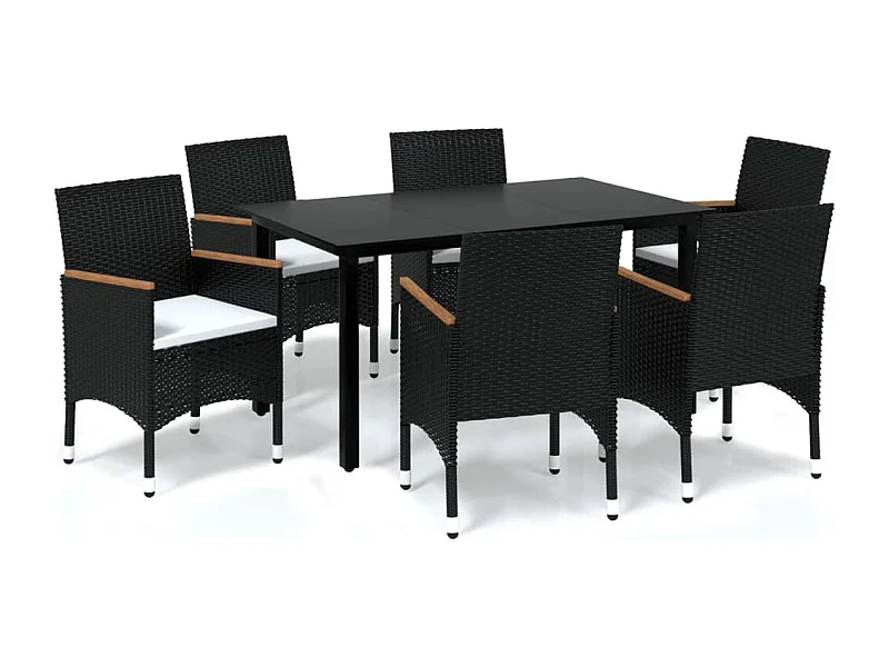 Mobilier à dîner de jardin et coussins 7pcs Résine tressée Noir 2