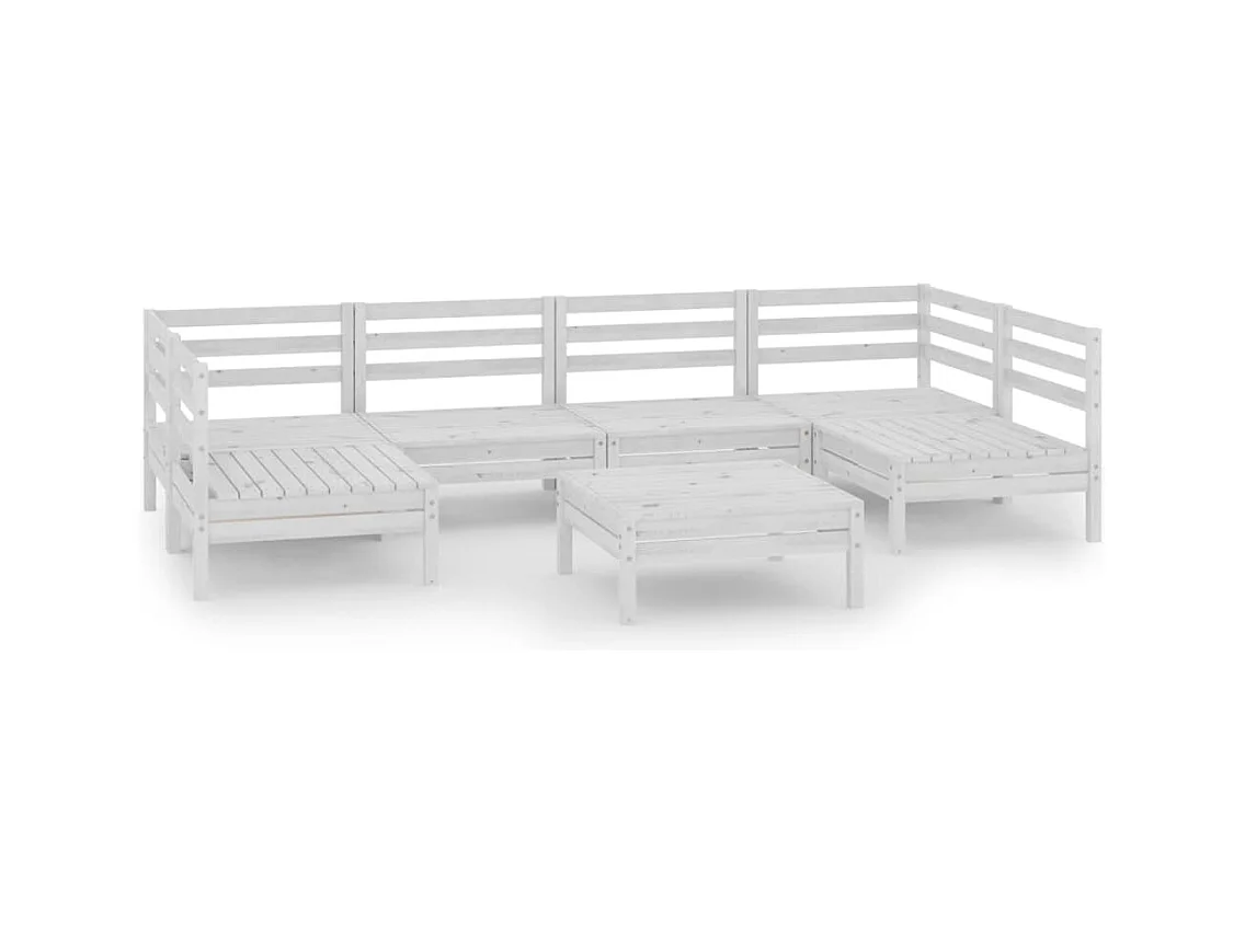 Salon de jardin 7 pcs Blanc Bois de pin massif 30