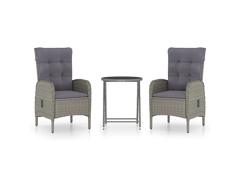 Ensemble de bistro de jardin 3 pcs Résine tressée et verre Gris