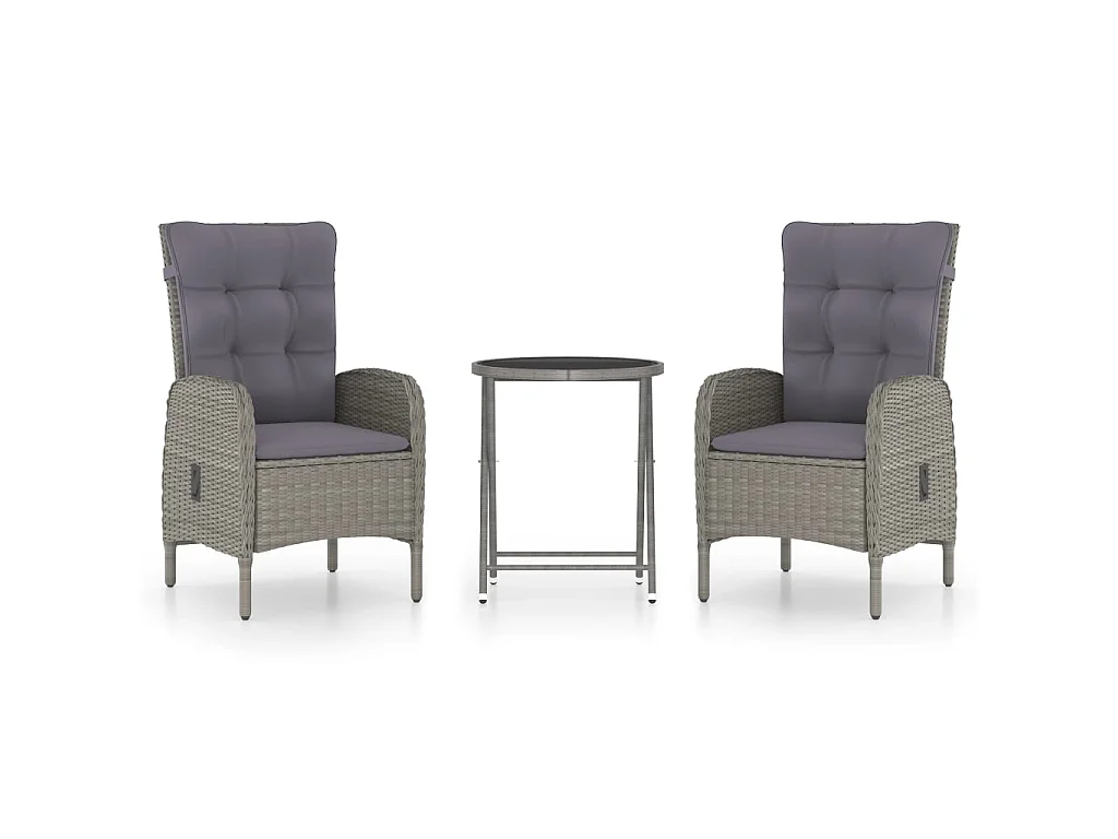 Ensemble de bistro de jardin 3 pcs Résine tressée et verre Gris