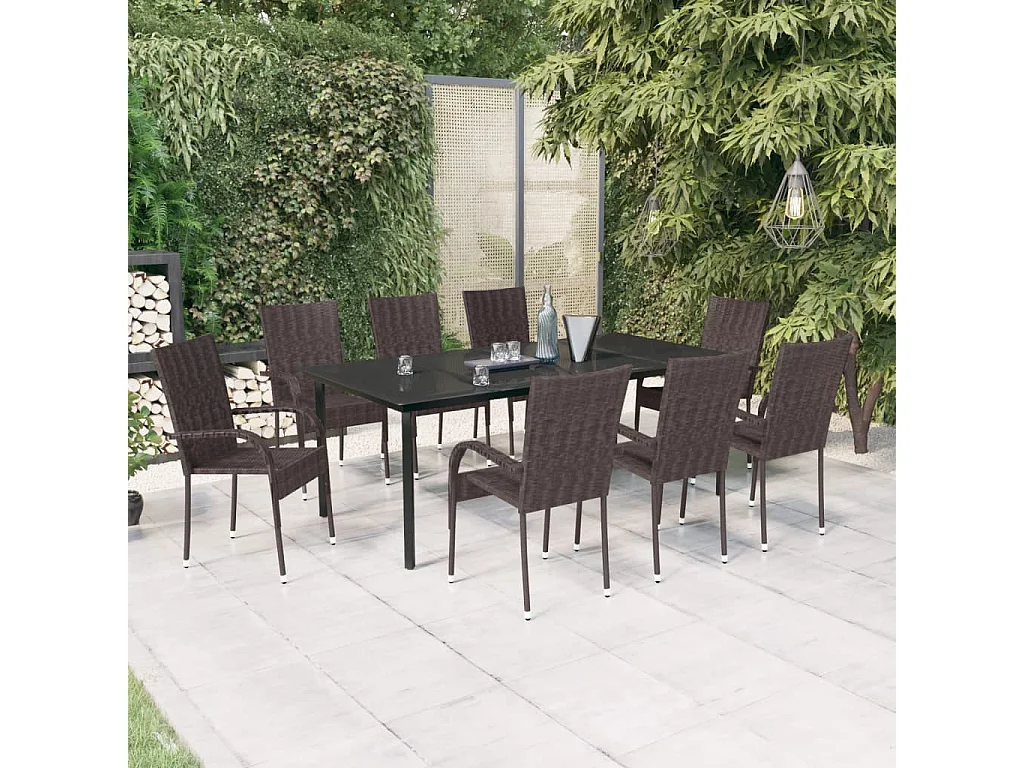 Ensemble de salle à manger de jardin 9 pcs Marron et noir