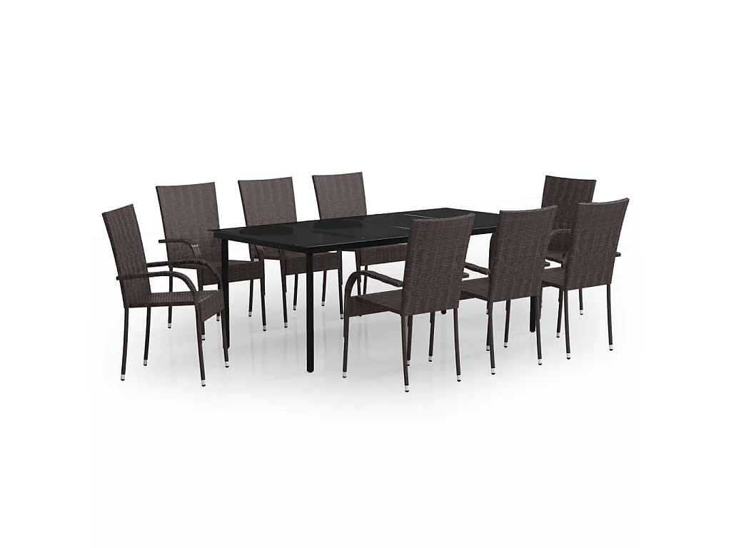 Ensemble de salle à manger de jardin 9 pcs Marron et noir