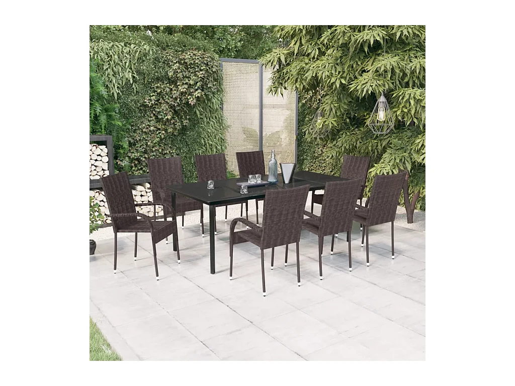 Ensemble de salle à manger de jardin 9 pcs Marron et noir