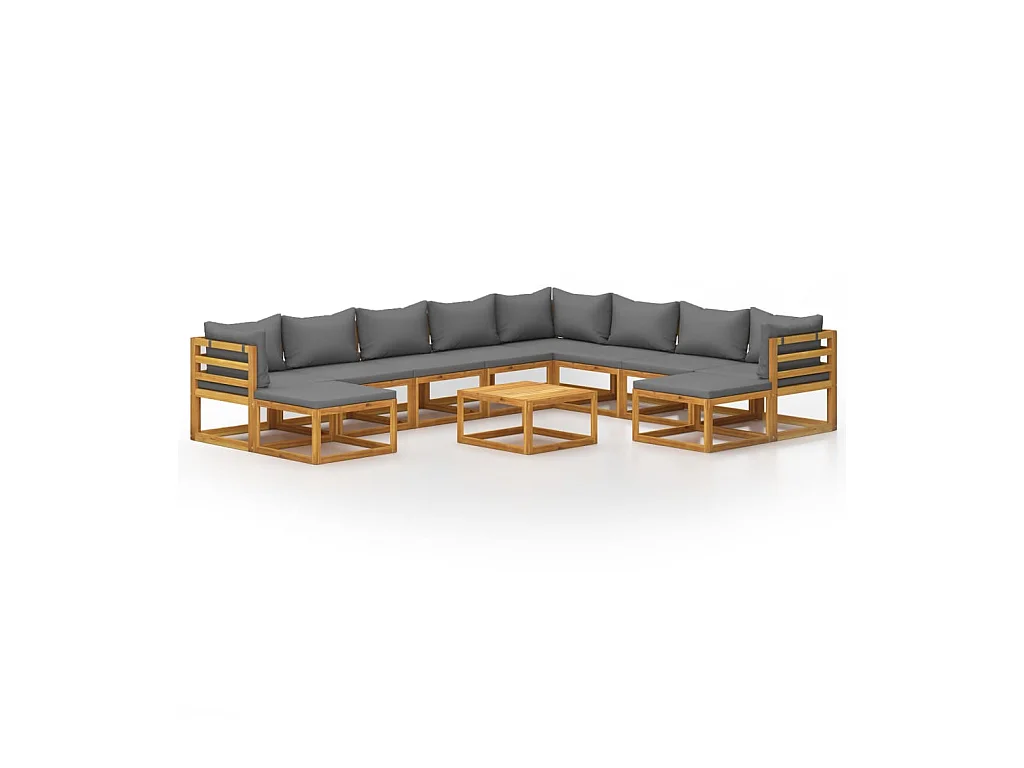 Muebles de jardín 11 pzas cojines madera maciza de acacia Gris