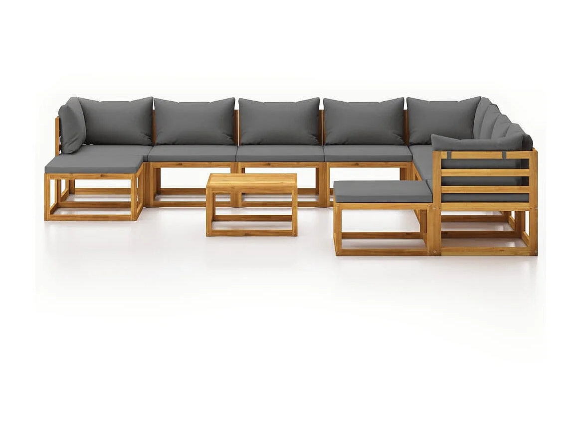 Salon de jardin 11 pcs avec coussin Bois d'acacia solide