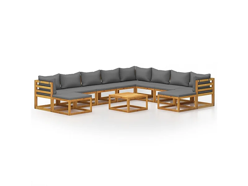 Salon de jardin 11 pcs avec coussin Bois d'acacia solide