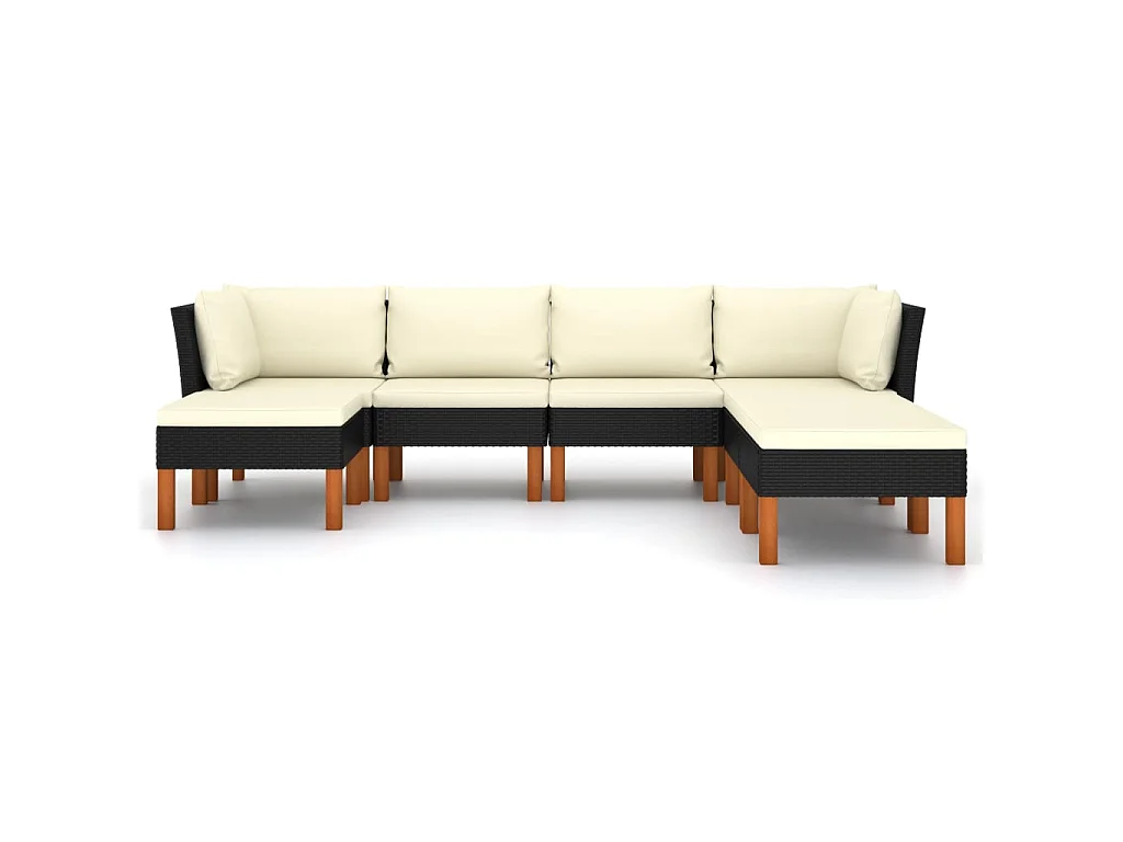 Salon de jardin 7 pcs avec coussins Résine tressée Noir 35