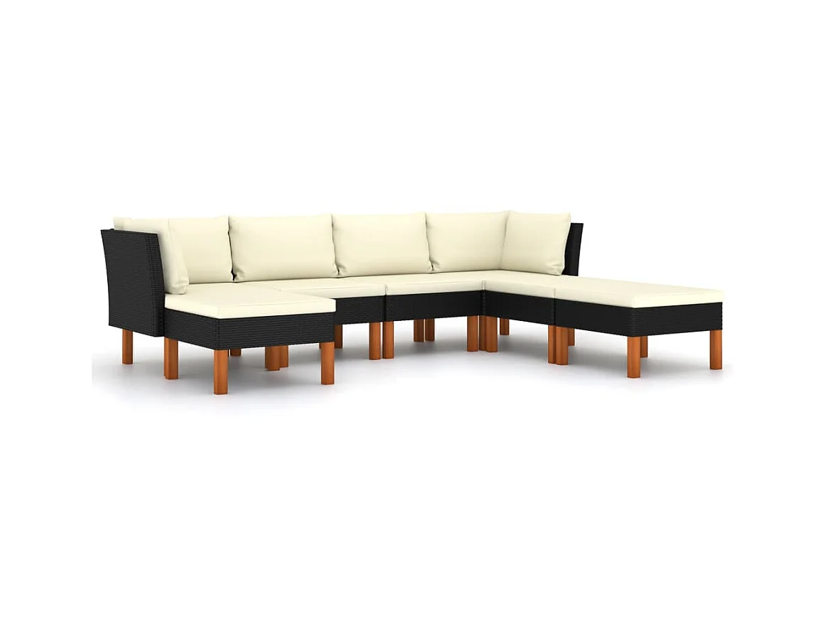 Salon de jardin 7 pcs avec coussins Résine tressée Noir 35