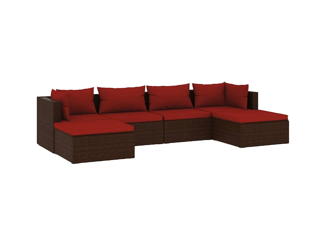 Salon de jardin 6 pcs avec coussins Résine tressée Marron 8