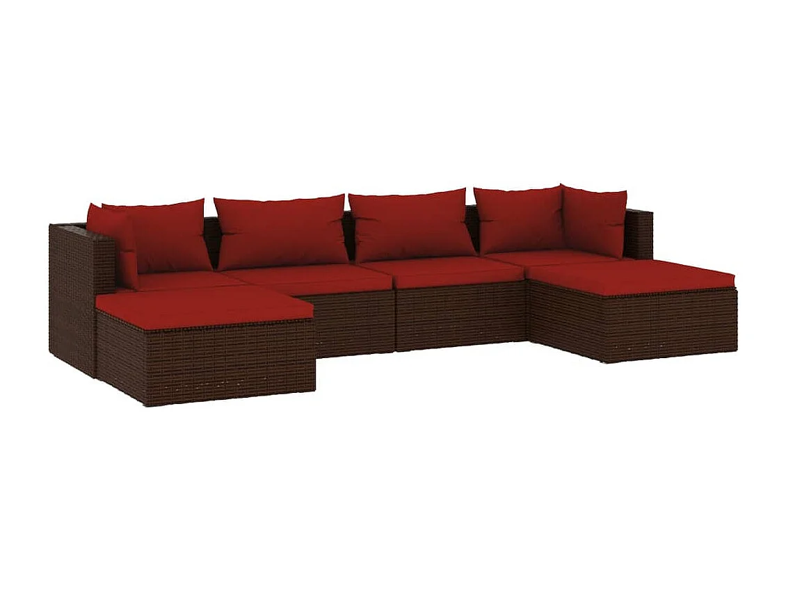 Salon de jardin 6 pcs avec coussins Résine tressée Marron 8