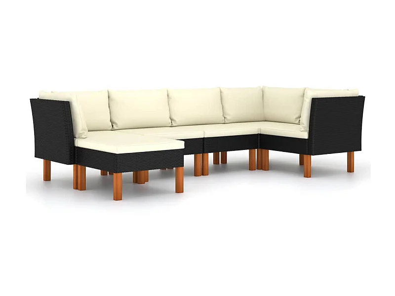 Salon de jardin 6 pcs avec coussins Résine tressée Noir 45