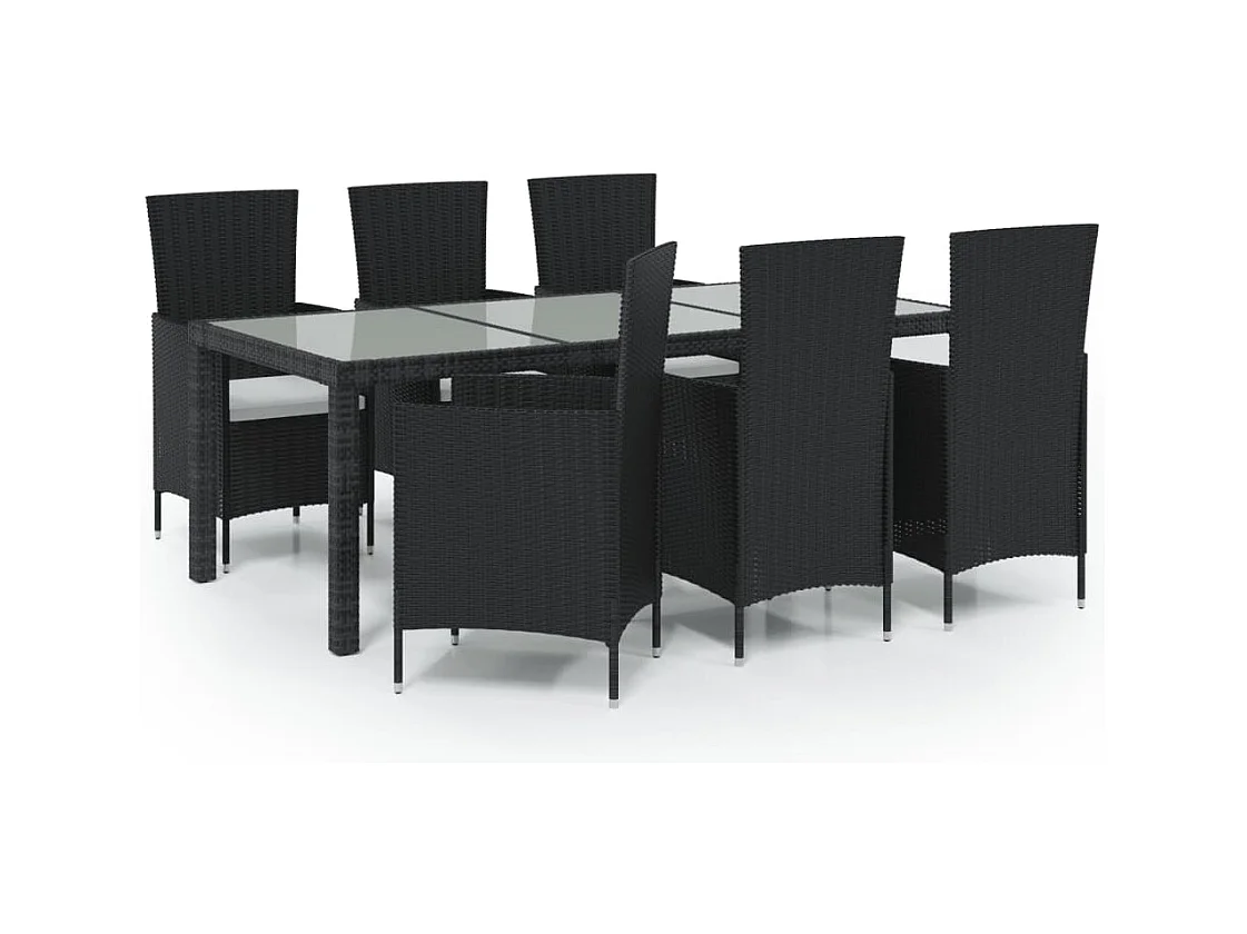 Salon d'extérieur 7 pcs avec coussins Résine tressée Noir 3