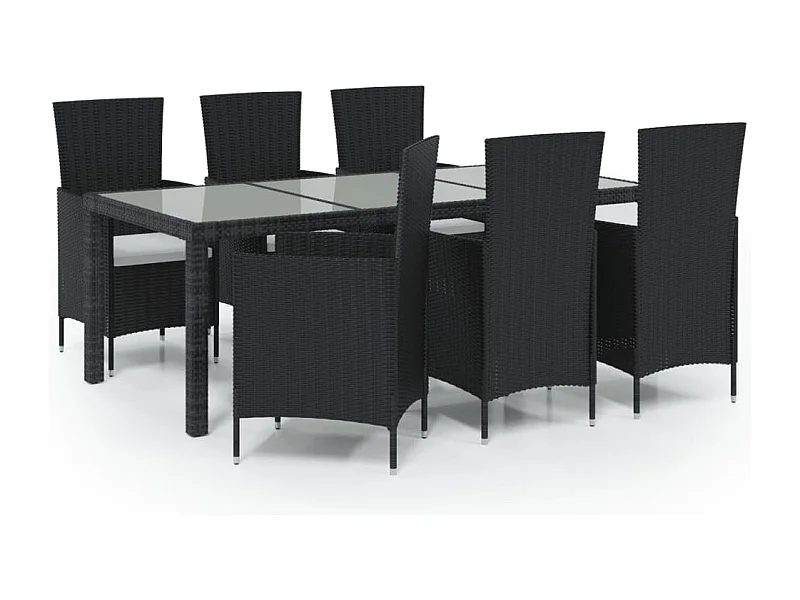 Salon d'extérieur 7 pcs avec coussins Résine tressée Noir 3